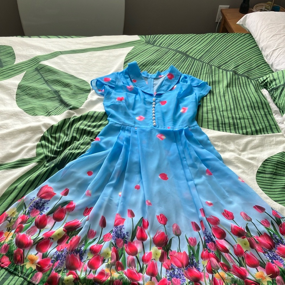 Charming Hell Bunny tulip polyester crepe tea dress with full slip!